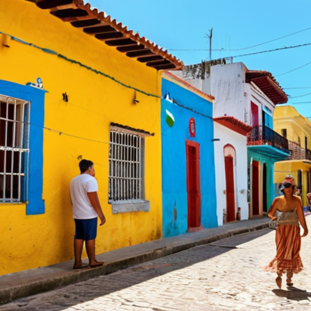 **

> Colorful street in Getsemaní, Cartagena.  Street art murals, vibrant buildings, people enjoying street food (arepa de huevo).  Bohemian atmosphere, sunny day.

**