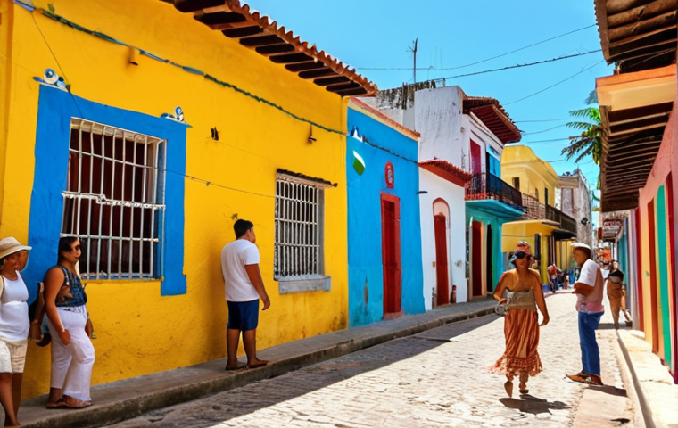 **

> Colorful street in Getsemaní, Cartagena.  Street art murals, vibrant buildings, people enjoying street food (arepa de huevo).  Bohemian atmosphere, sunny day.

**