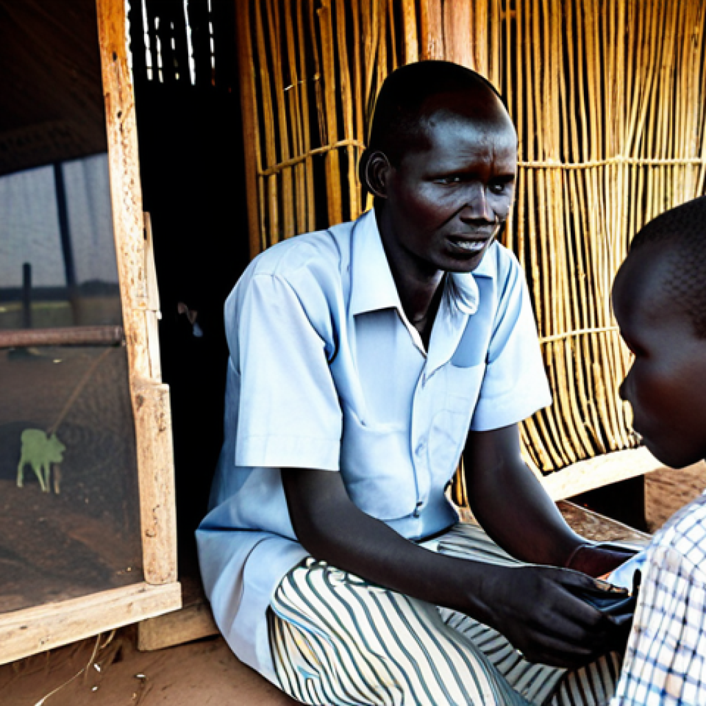 Community Radio Empowerment**

"A fully clothed radio journalist in South Sudan, broadcasting from a community radio station in a rural village. The scene shows modest technology powered by solar panels. Villagers are gathered around listening attentively. Safe for work, appropriate content, perfect anatomy, correct proportions, natural pose, professional photojournalism, high quality, family-friendly."

**