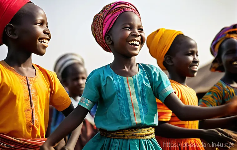 남수단의 종교적 축제 - **Prompt:** A vibrant celebration in a South Sudanese village, depicting the "Colors and Rhythms" of...