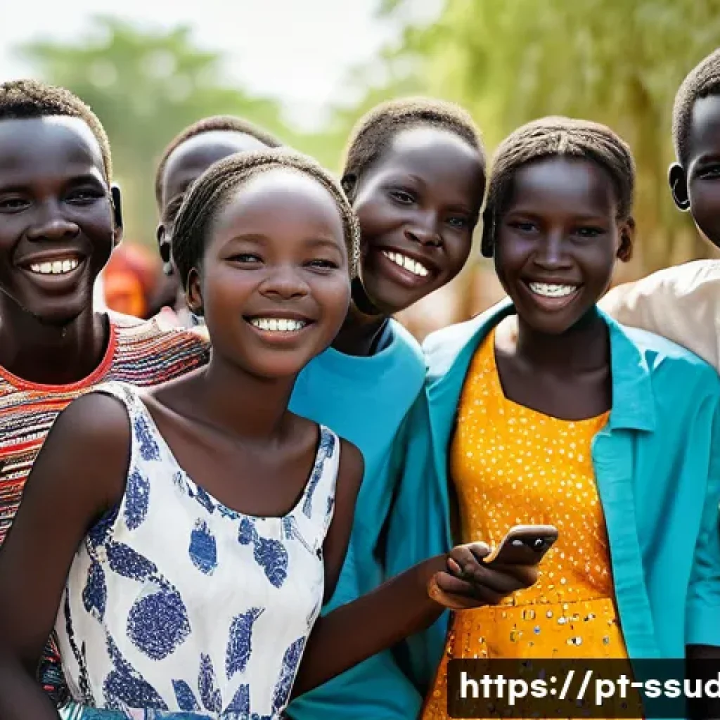 남수단에서 한류 영향 - **Prompt 1: "A group of diverse South Sudanese teenagers and young adults are joyfully gathered in a...