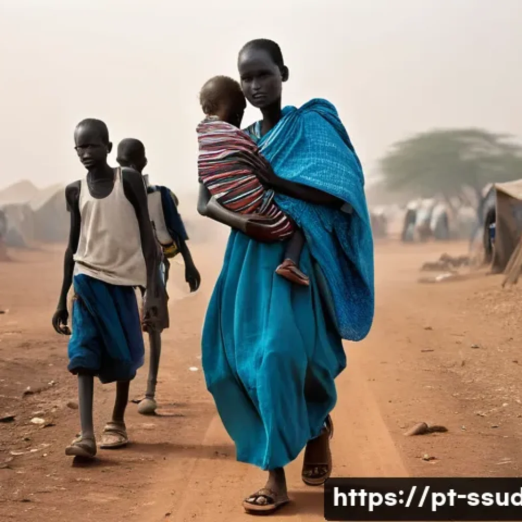 남수단의 전쟁 범죄 기록 - **A Family's Arduous Journey for Survival:**
    "A wide, poignant shot of a South Sudanese family, ...