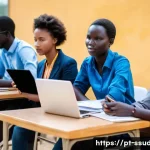 Home 21 남수단에서 유학하기 - **Prompt:** A group of diverse young adult students, both male and female, from various South Sudane...