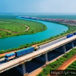 Home 22 남수단과 중국 관계 - A panoramic view of a modern South Sudanese infrastructure project featuring newly constructed roads...