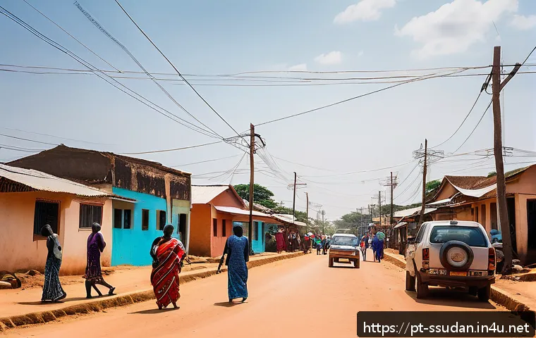 남수단에서 집을 구하는 방법 - A vibrant street scene in Juba, South Sudan, showcasing a mix of simple traditional houses and moder...