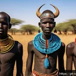 Home 18 남수단 부족 분포 - A vibrant traditional ceremony of the Dinka tribe in central Sudanese landscape, featuring men and w...