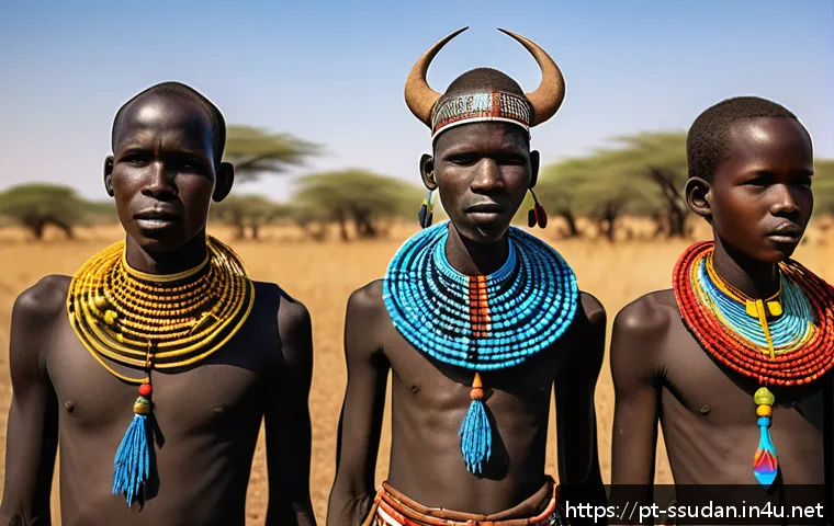 남수단 부족 분포 - A vibrant traditional ceremony of the Dinka tribe in central Sudanese landscape, featuring men and w...