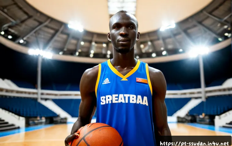 Home 17 남수단의 유명인 - Photorealistic editorial portrait of a celebrated South Sudanese basketball player in a modern indoo...