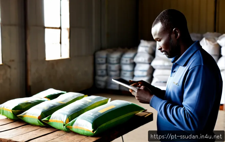 남수단과 글로벌 시장 - Photorealistic documentary-style scene of a South Sudanese agricultural exporter in a clean warehous...